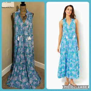 Lilly Pulitzer Malone Maxi Dress Las Olas Aqua Strong Current Sea Size XL